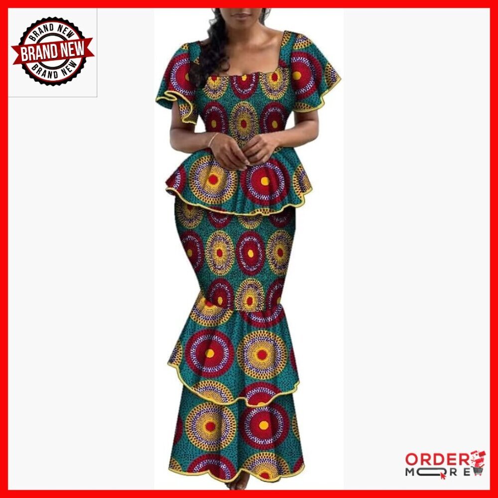 Women's 2 Piece Set Square Neck Top Long Skirt Elastic Smocked Party Outfit
